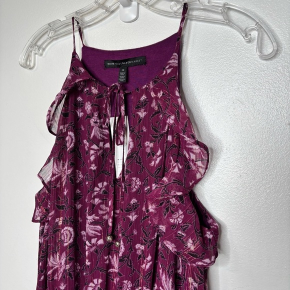 NWT White House Black Market Metallic Purple Printed Hi Low Maxi Dress Sz 12 - Picture 5 of 11